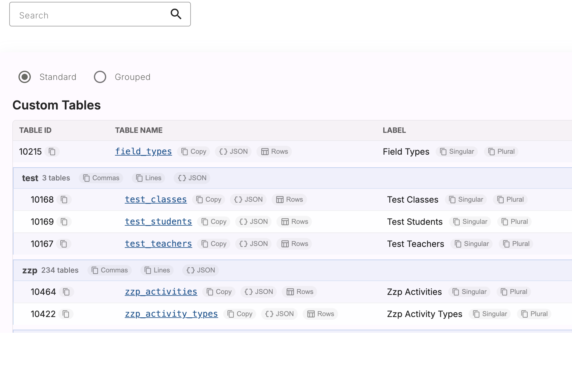 Jumpkick interface showing generic classes, students, and teachers data tables